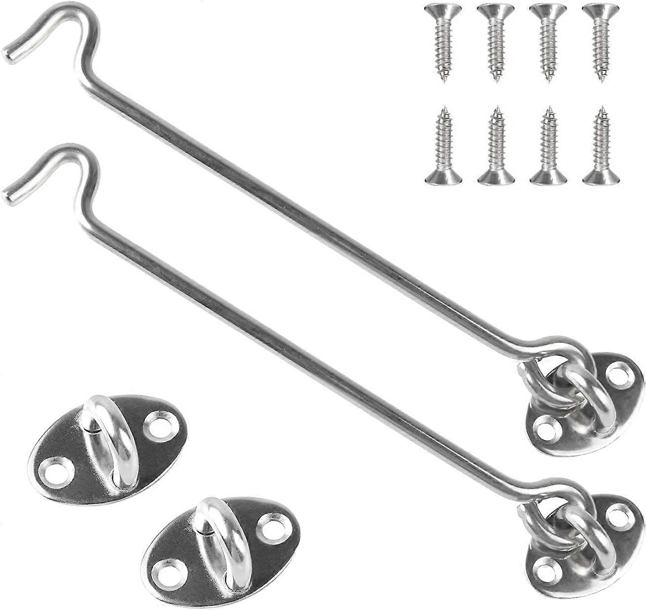 2 Sets Storm Hooks With Grommets Stainless Steel Gate Hooks Windproof Hooks For Revolving Door Garden Gate Latches With 8 Mounting Screws (20cm)