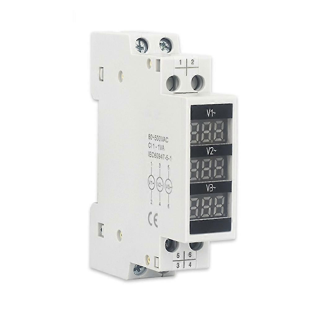 Din Rail Mount Three-phase Voltage Meter Ac 80-500v Mini Modular Voltmeter Gauge Indicator Led Digi