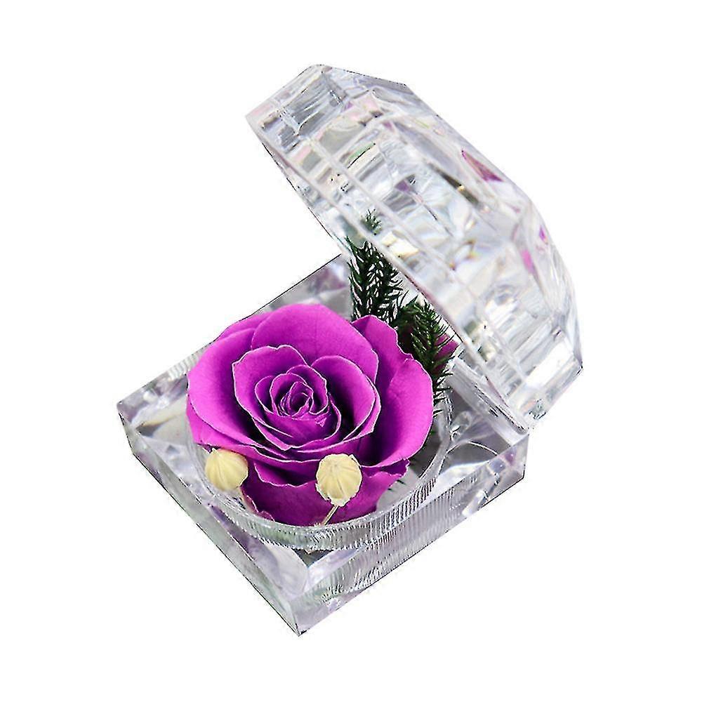 Real Preserved Rose Forever In Mini Clear Ring Box, Gifts For Anniversary,valentines,xmas, Birthday