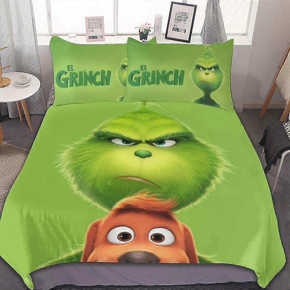 v148 Grinch Conjunto de Cama de 3 Peças Conjunto de Capa de Edredom Macio Quente e Confortável Conjunto de Cama com 1 Capa de Edredom e 2 Fronhas para Quarto ol148