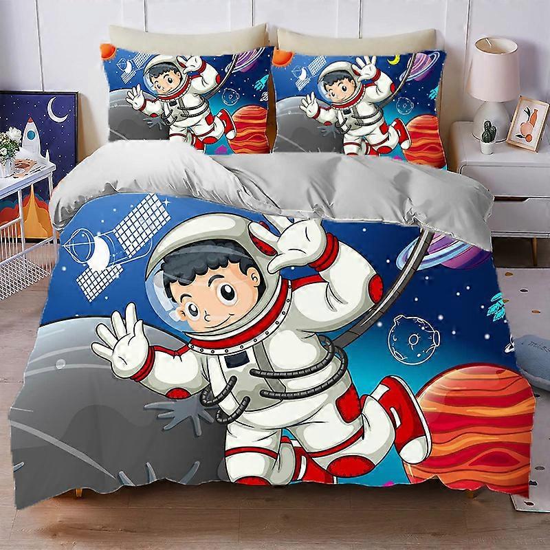 Cartoon astronaut down duvet cover two-piece set 3D printed ultra-fine fiber bed sheet bedding three piece set