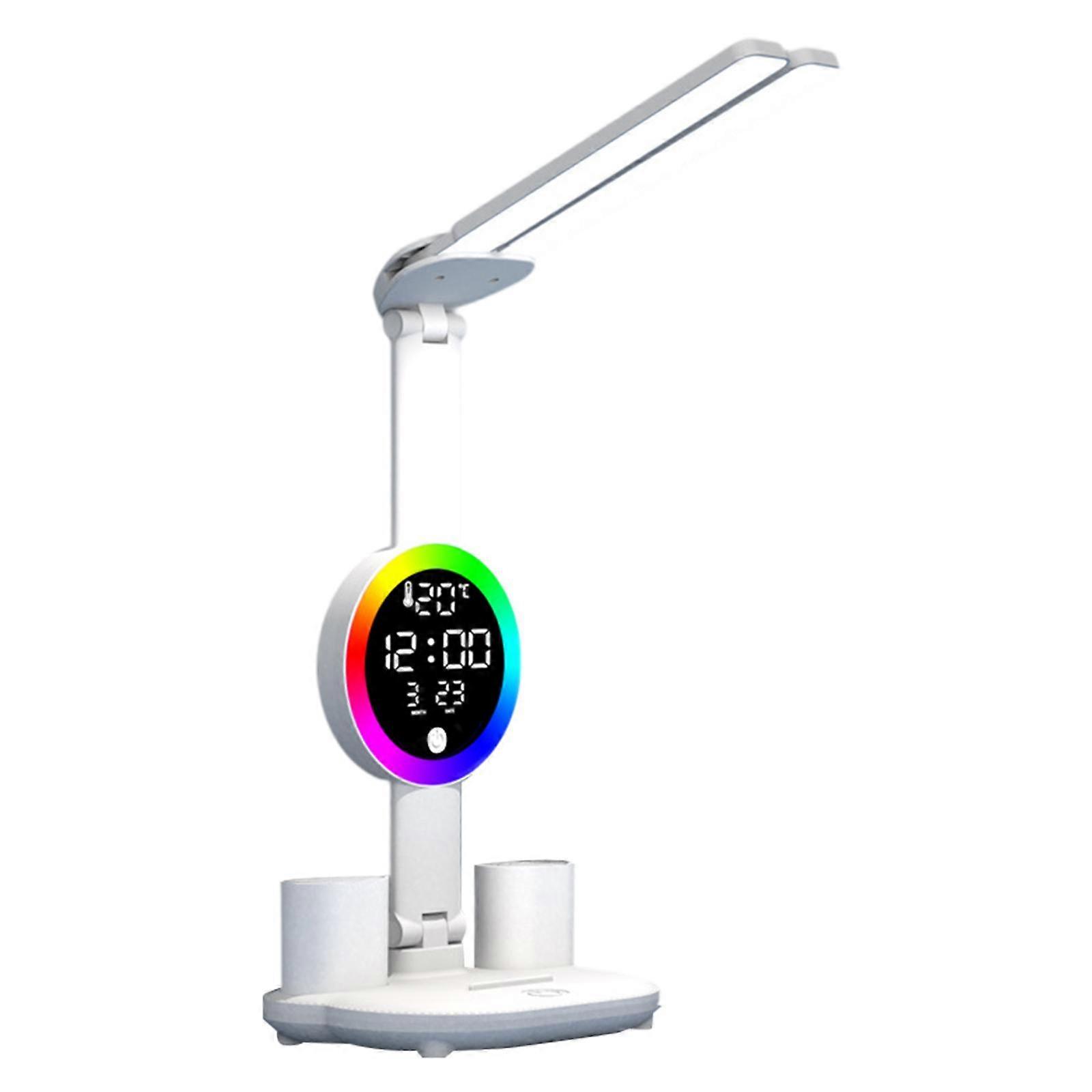 LED Desk Lamp Bedside Light Two Headed Table Lamp for Reading Office College Clock