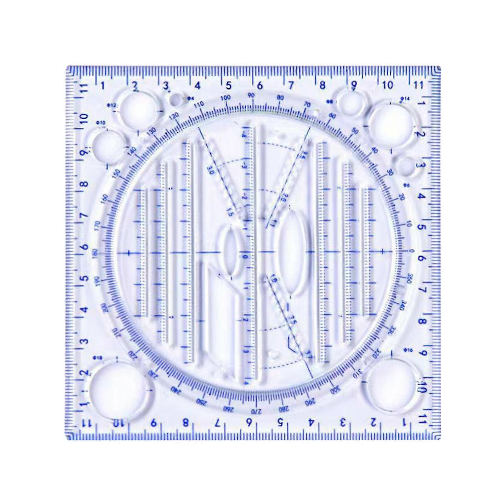 Multifunctional Ruler Geometric Drawing Template Measuring Tool For School Office