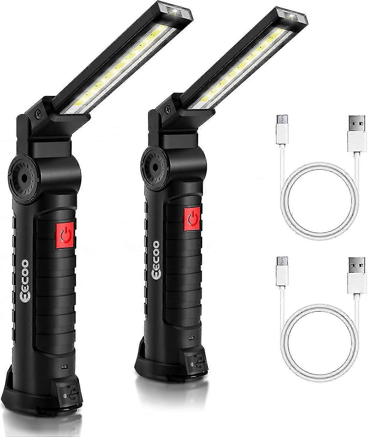 2 Pcs Lampe De Travail Cob Baladeuse Led 800lm Ultra Lumineuse, Usb Rechargeable