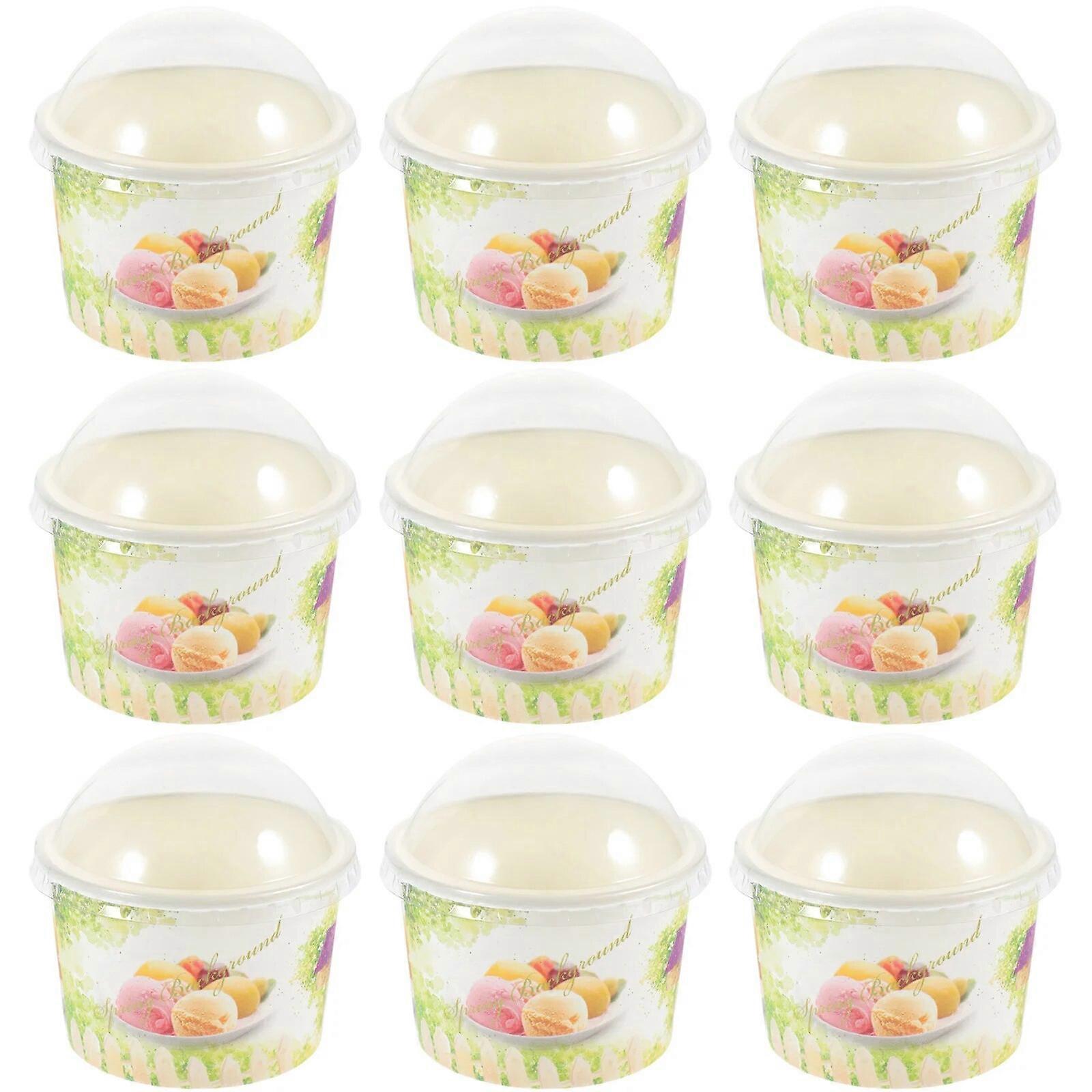 Paper Cups Cup Cream Ice Dessert Bowls Bowl Yogurt Disposable Cake Sundae Pudding Container Treat Lids Frozen Party Lid