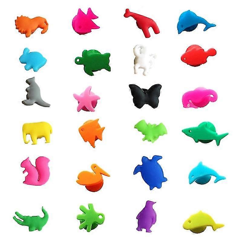 Wine Glass Markers Set Of 24 Marine Terrestrial Animals Silicone Drink Glass Charms Tags Identification Cup Labels Signs For Party Bar Accessories