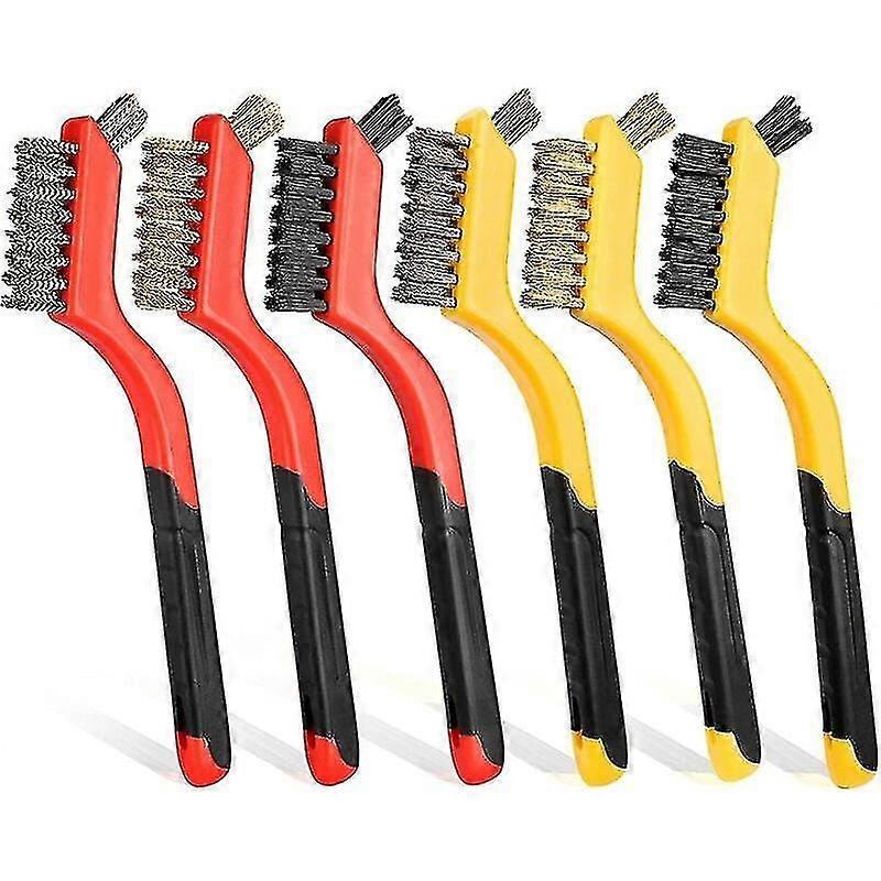 Piece Wire Brushes (steel, Brass And Nylon) For Cleaning Welding Slag And Scratches, Wire Brush With Curved Handle, Wire Bristle Brush, Rust Brush