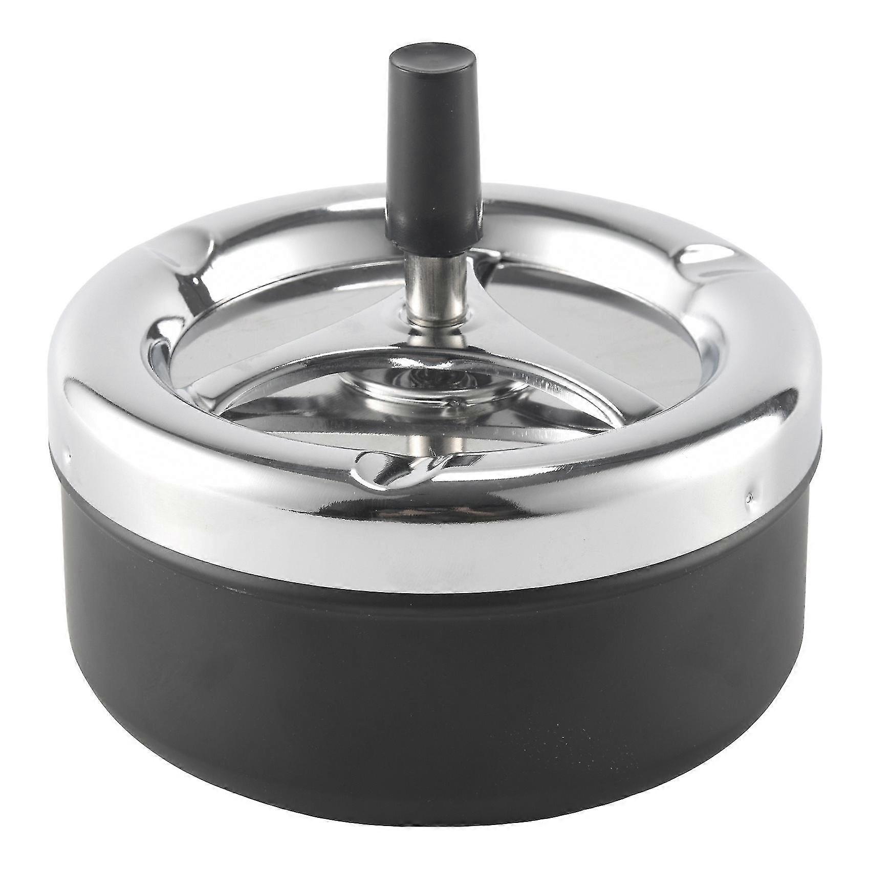 Round Push Down Ashtray With Spinning Tray, Black