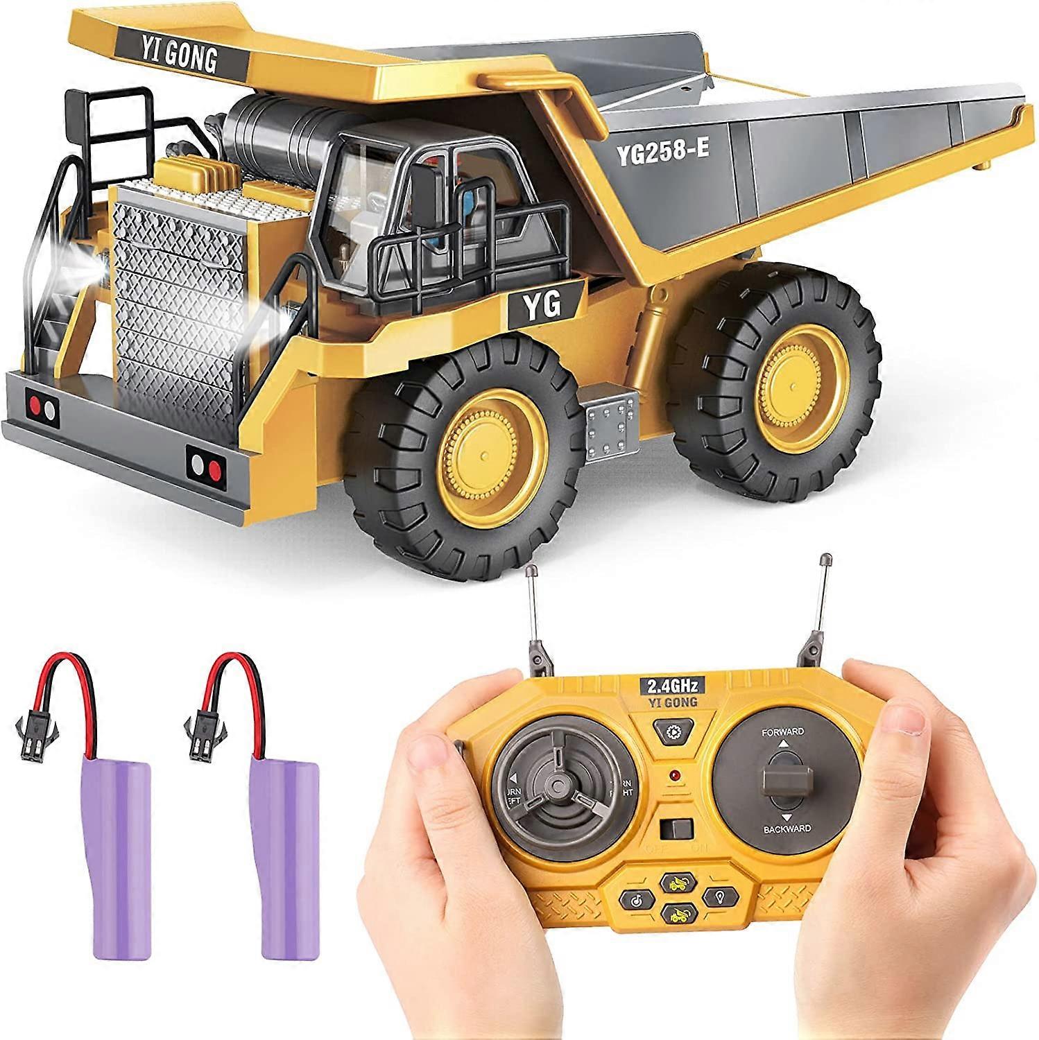 RC Dump Truck Toy for Kids, Remote Control Construction Toys Vehicle with Metal Bed and Light/Music, Birthday Gifts Ideas for Boys Age 6 7 8 9 10 Year