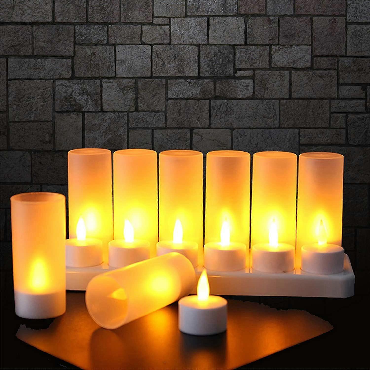12 Pack Rechargeable Led Electric Candle Led Flickering Flame With Charging Station Decoration