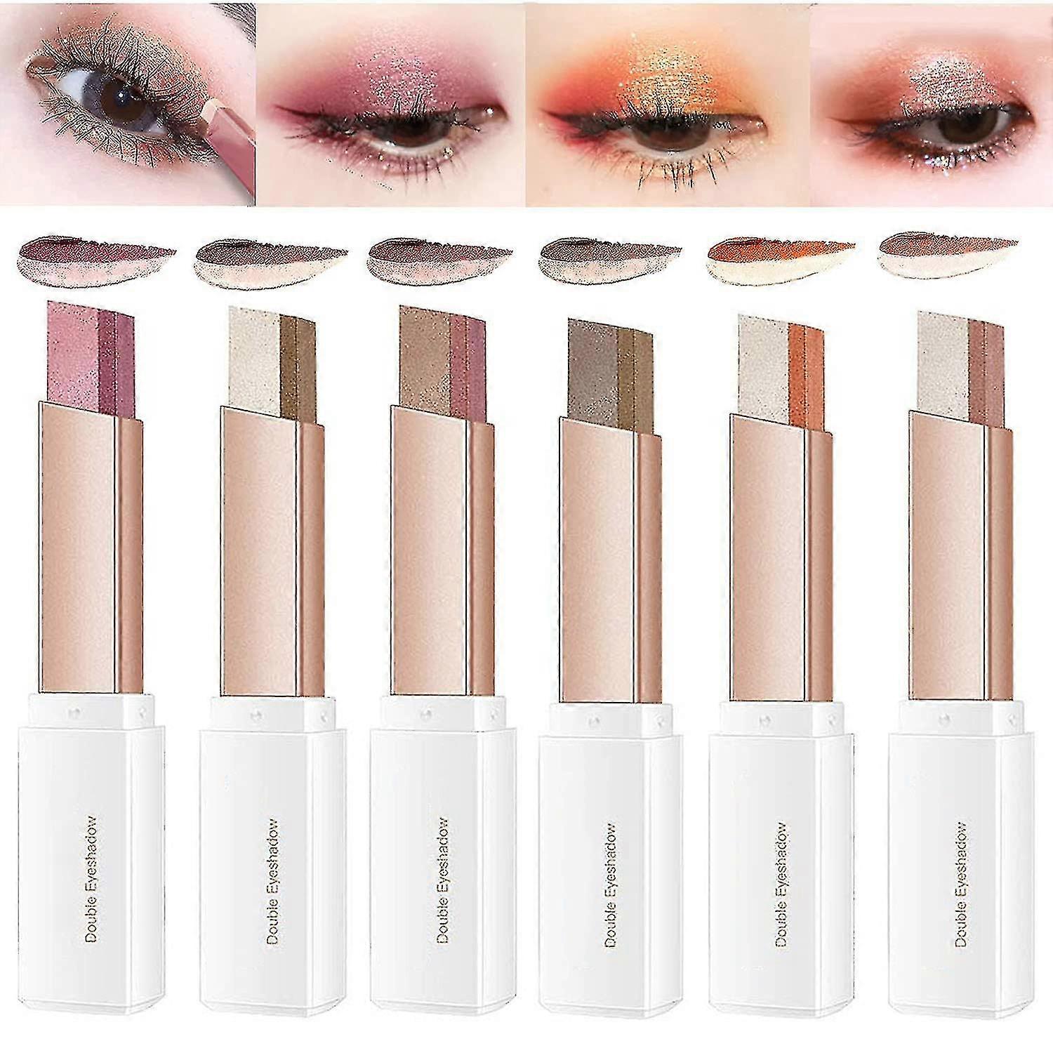 12colors Glitter Eyeshadow Stick Set, Double Colors Gradient Eye Shadow Stick Shimmer Eye Makeup Pencil Waterproof