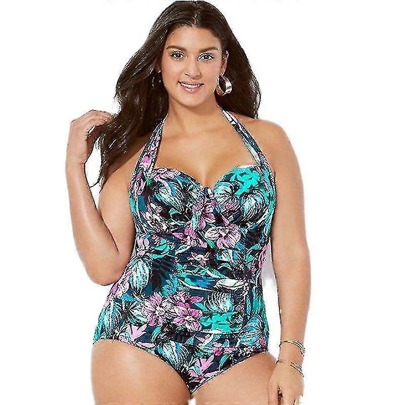 Maillot de bain une pièce Bleue Florale Trappy Cross Plus Size