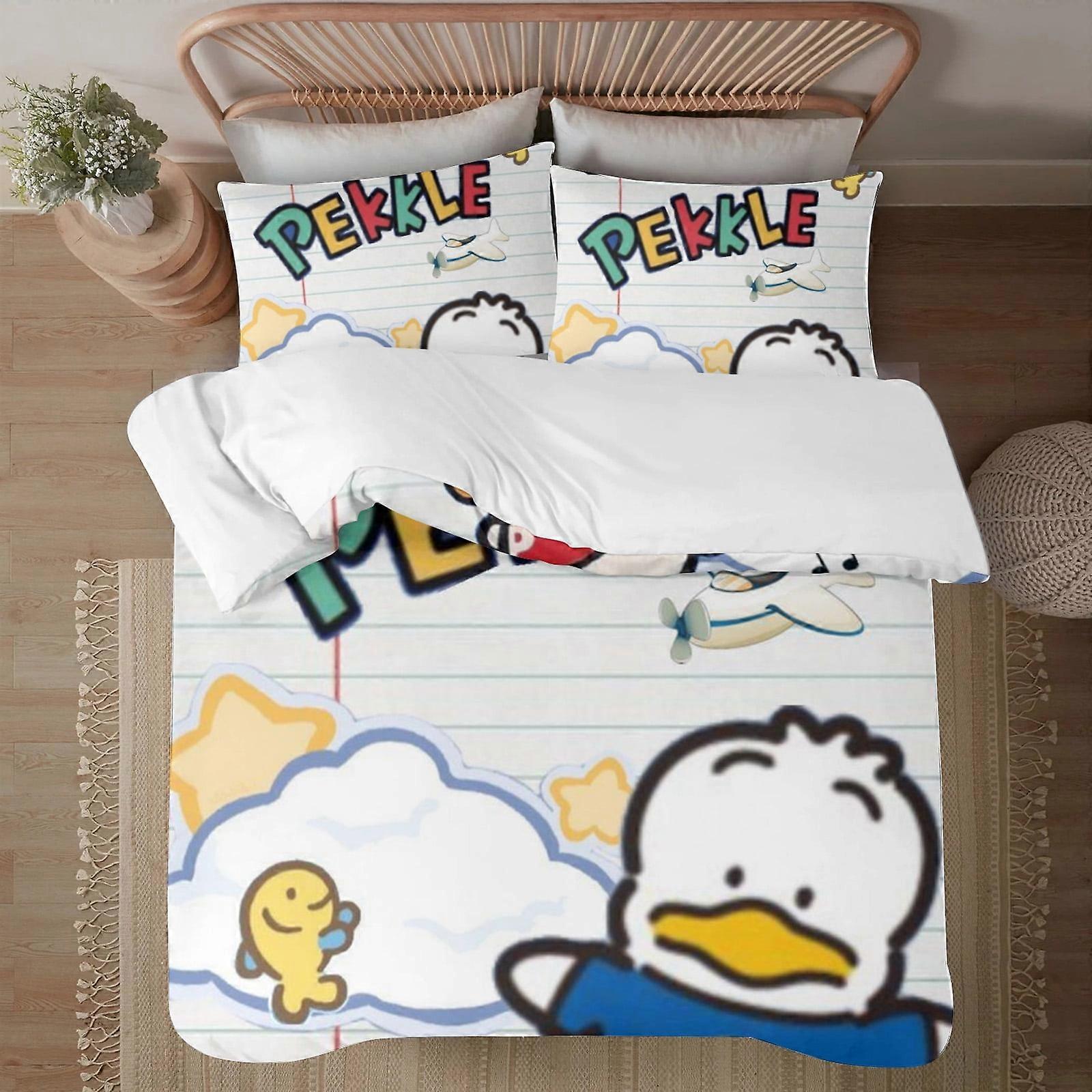 v6181 Povlečení Ložní prádlo Pekkle 3-dílná sada povlečení1 povlak na přikrývku +2 povlaky na polštáře pro děti Chlapci Dívky Dospělý Kreslený Teplý Roztomilý Módní Dovolená Dárek G