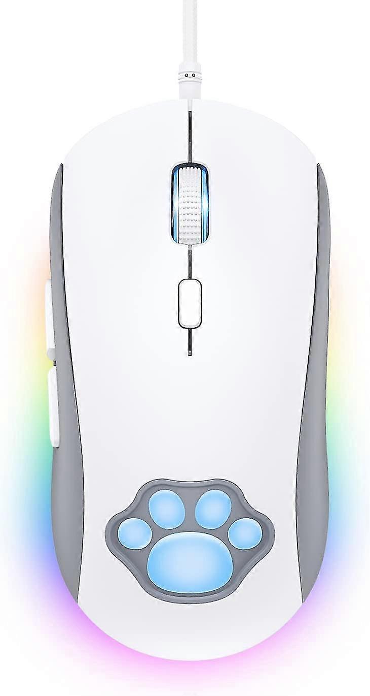 Cat Paw Rgb Gaming Mouse, Silent Optical Computer Mice Usb Wired With 6 Adjustable Dpi Up To 7200, Rgb Lighting, 6 Programmable Buttons For Windows/vi