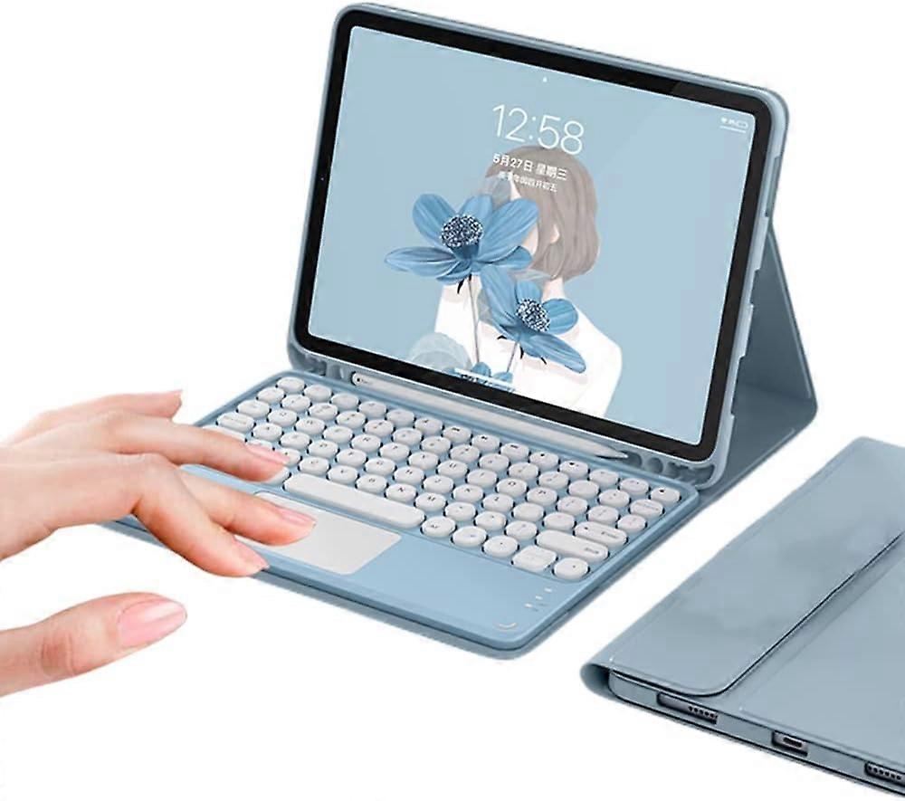 iPad 5/6 Air1/2 Case with Keyboard, Trackpad Detachable Keyboard with Pencil Holder -Wireless Bluetooth Touchpad Keyboard Cover for Generation,Blue