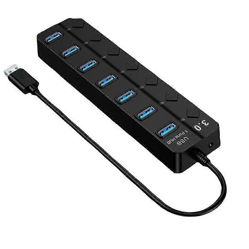 Splitter Multi-function 7-port Hub Extension Computer One-to-seven Multi-interface Hub With Switch (1, Black)