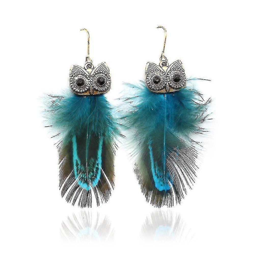 Diamond Alloy Owl Feather Peacock Pendant Earring Ear Stud
