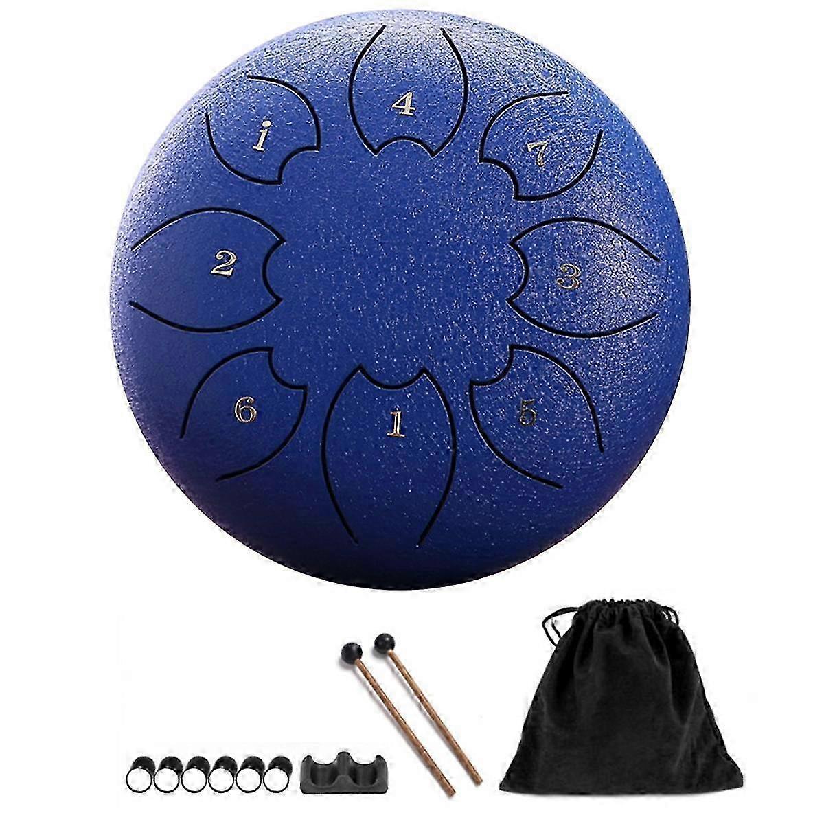 Tambor de Chuva Para Exterior, Tambor de Língua de Aço 8notes 6 Polegadas Chakra Tanque Tambor Percussão de Aço Acolchoado Marretas Azul
