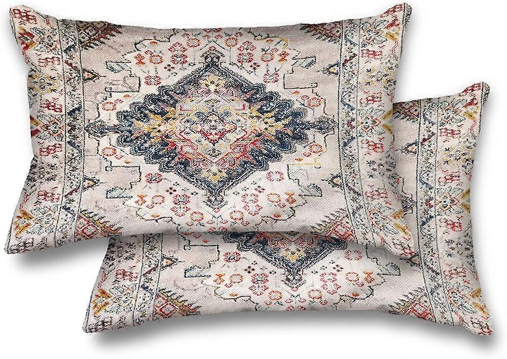 2'li Set Boho Tarzı Atmak Yastık Kılıfı Etnik Tasarım Desen Keten Halı Kabile Desen Atmak Yastık Kılıfı Yastık Kılıfı Ev Ofis Dekoratif Kare