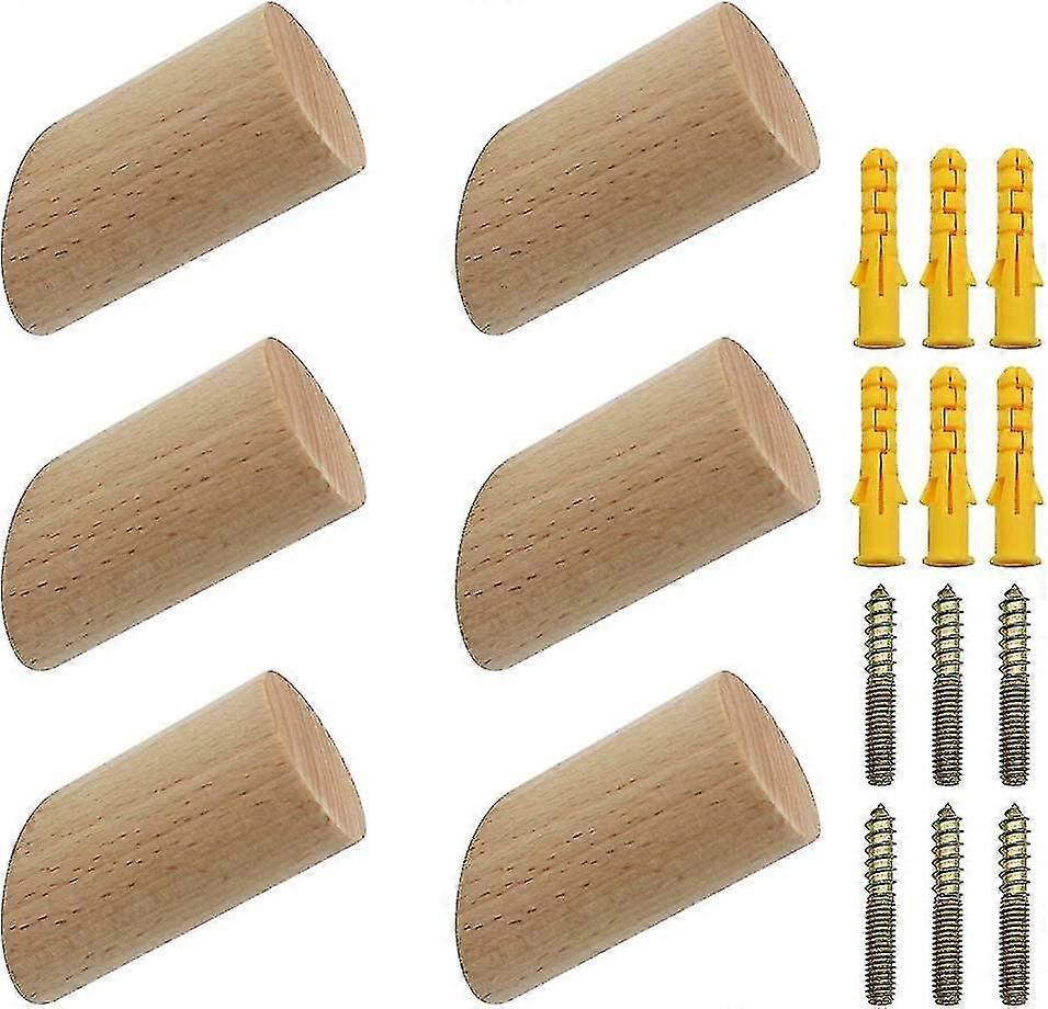 Puiset seinäkoukut, 6 pakkaustakkikoukut Seinäkiinnitys Antiikki puiset koukut Raskaat viittakoukut Hattuteline | Riippuva kylpypyyhe koukut Vaateteline