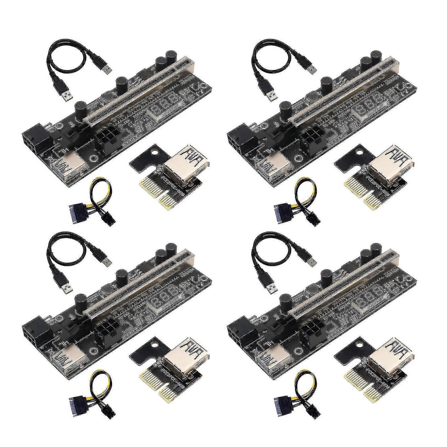 4 Set Pcie Riser 1x To 16x Graphic Extension With Temperature Sensor
