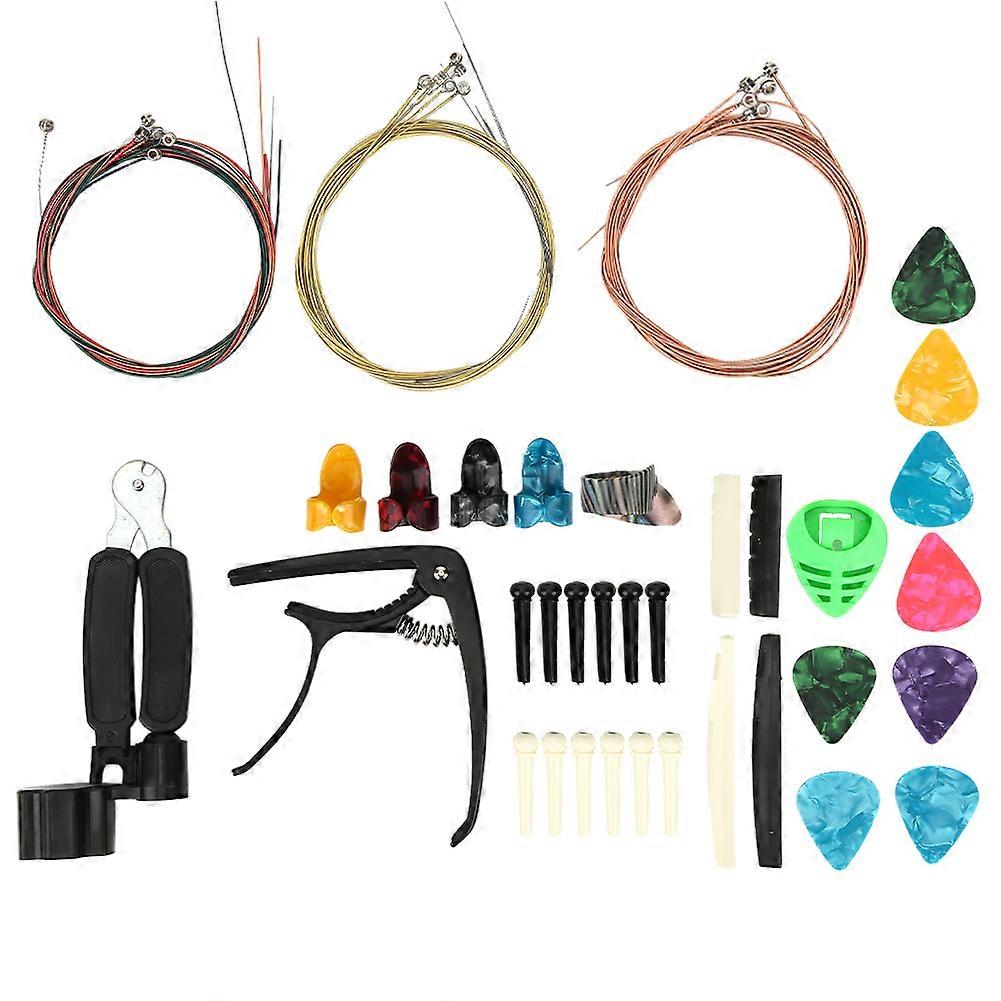 Guitar Accessories Kit Changing Include Strings Capo Celluloid Pick Clip Upper Lower Nut