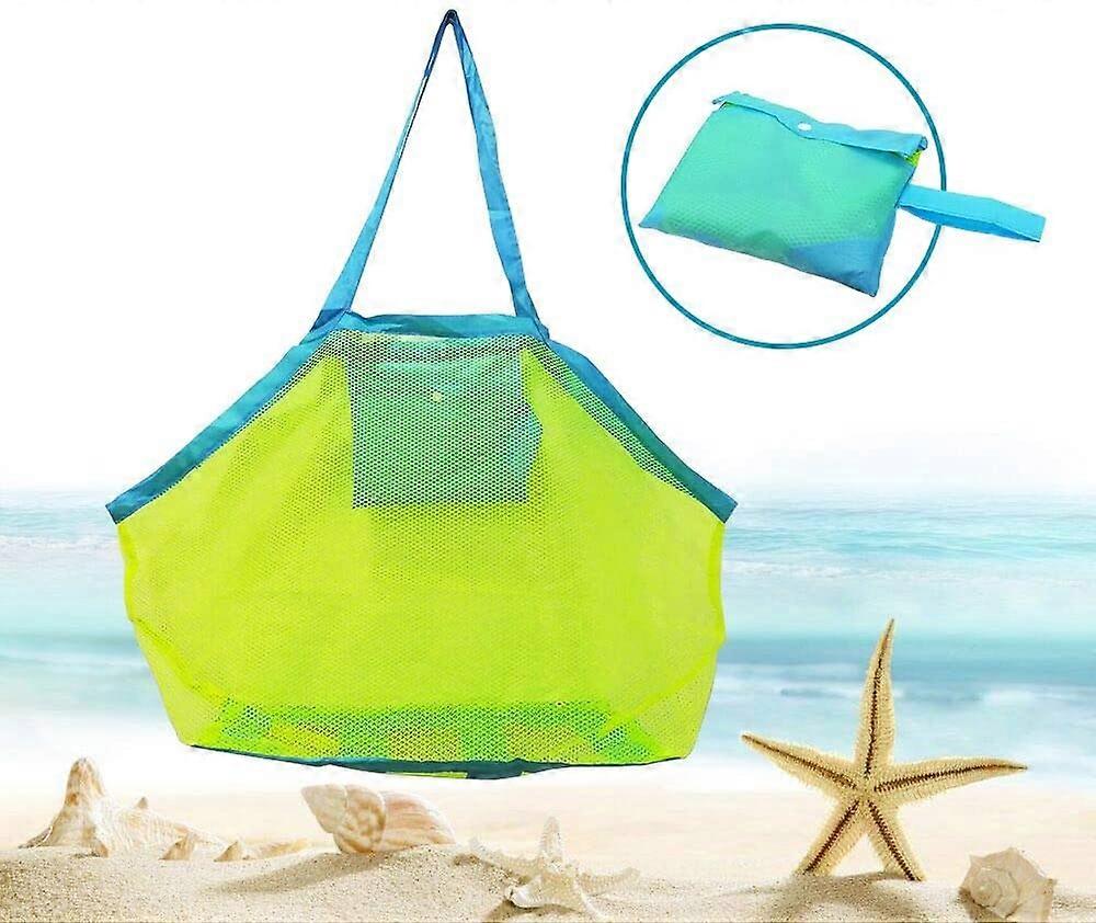 Mesh Beach Toy Bag Toy Storage Net for Carrying Toys and Towels Toy Sand Away 45 x 30 x 45cm Green Mesh & Blue Straps
