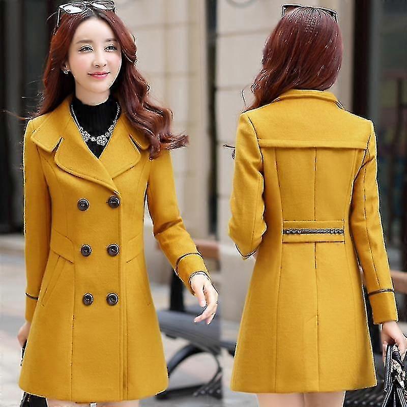 Double Breasted Wool Coat Autumn Slim Woolen Outerwear Overcoat Clothing