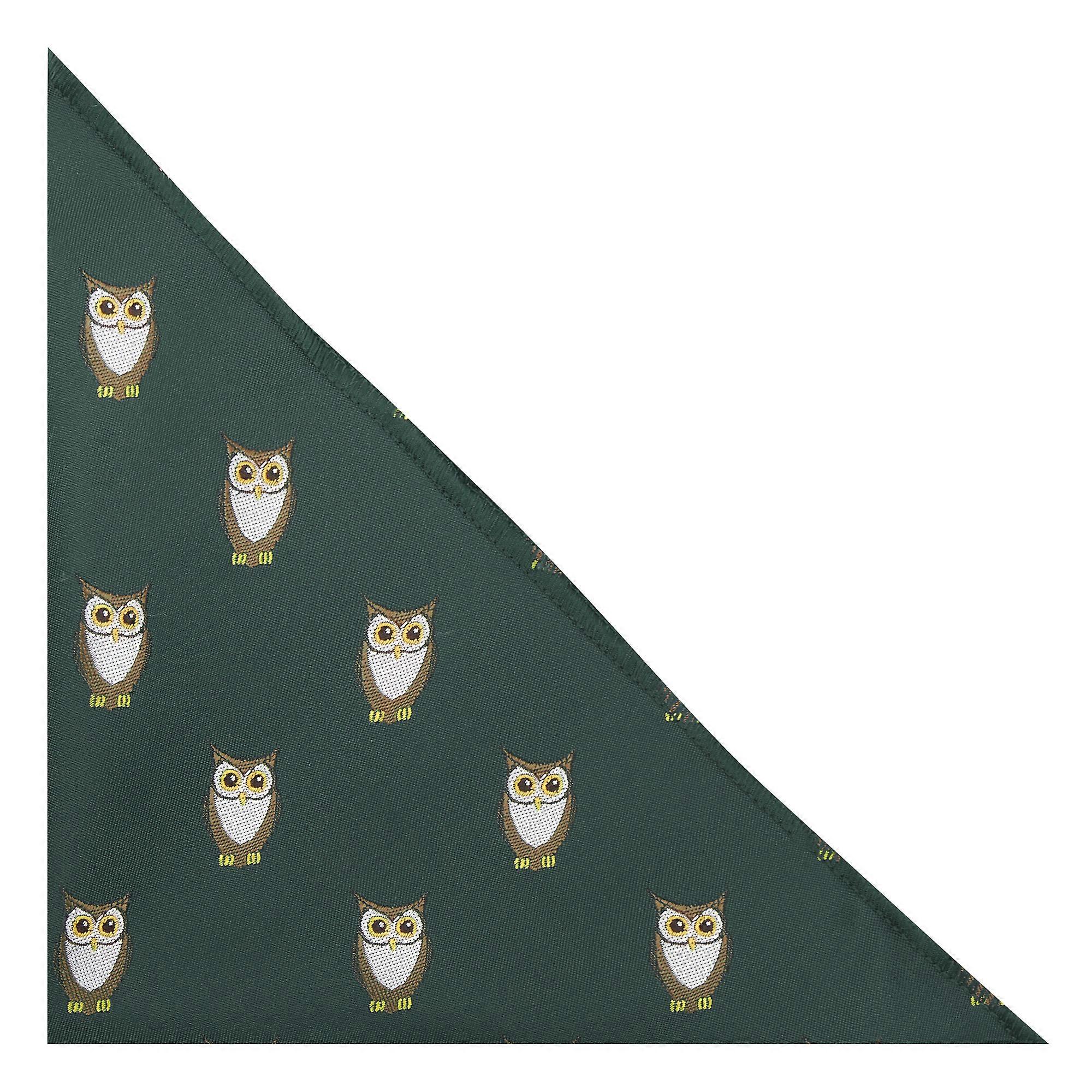 Dark Green Owl Embroidered Pocket Square