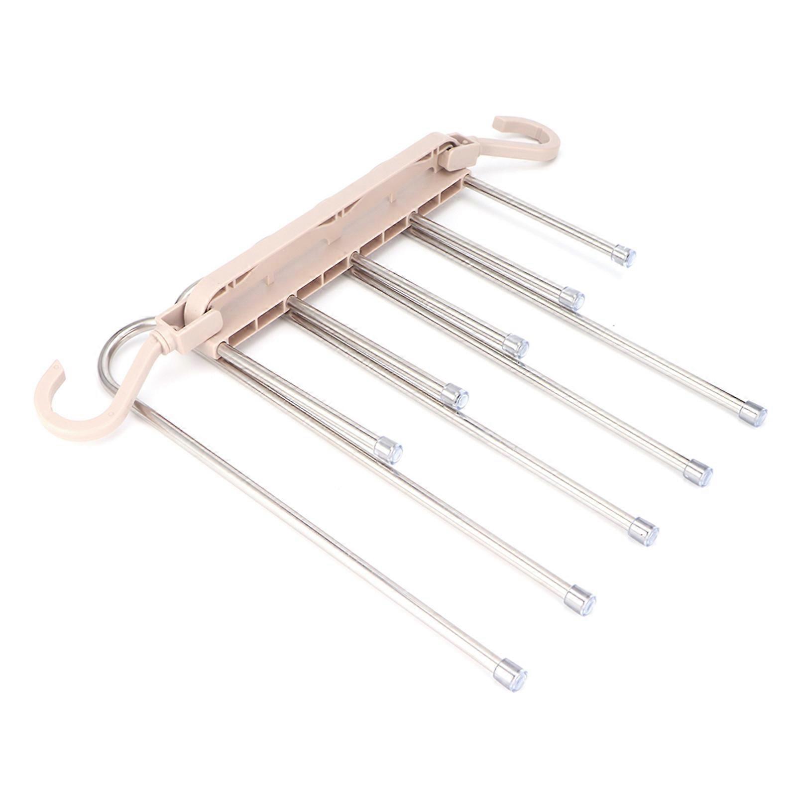 Khaki Multi-Layer Folding Telescopic Pants Hanger Storage Rack Organizer
