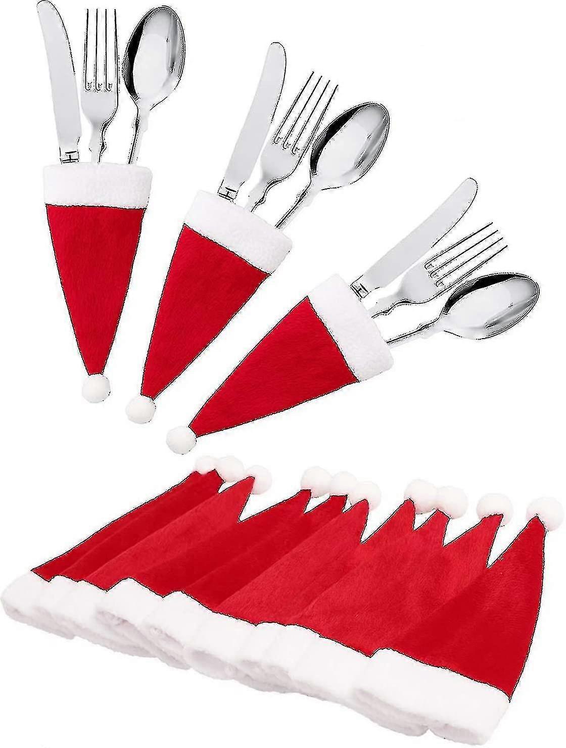 32pcs Santa Hats Silverware Holders - Xmas Dinner Table Dinnerware Decorations