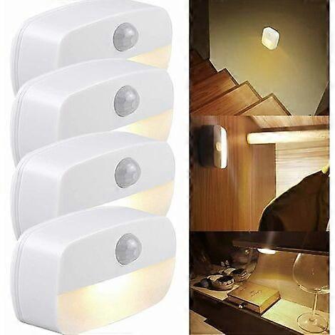 Lot de 4 veilleuses à LED avec détecteur de mouvement Lumières pour enfants Éclairage de placard avec éclairage directionnel adhésif, lumière blanche chaude
