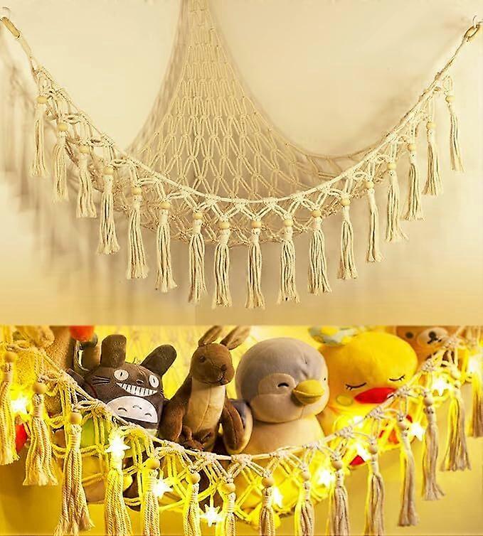 Stuffed Toy Hammock Macrame,Corner Mesh Toy Hanging Wall Toys Organizer