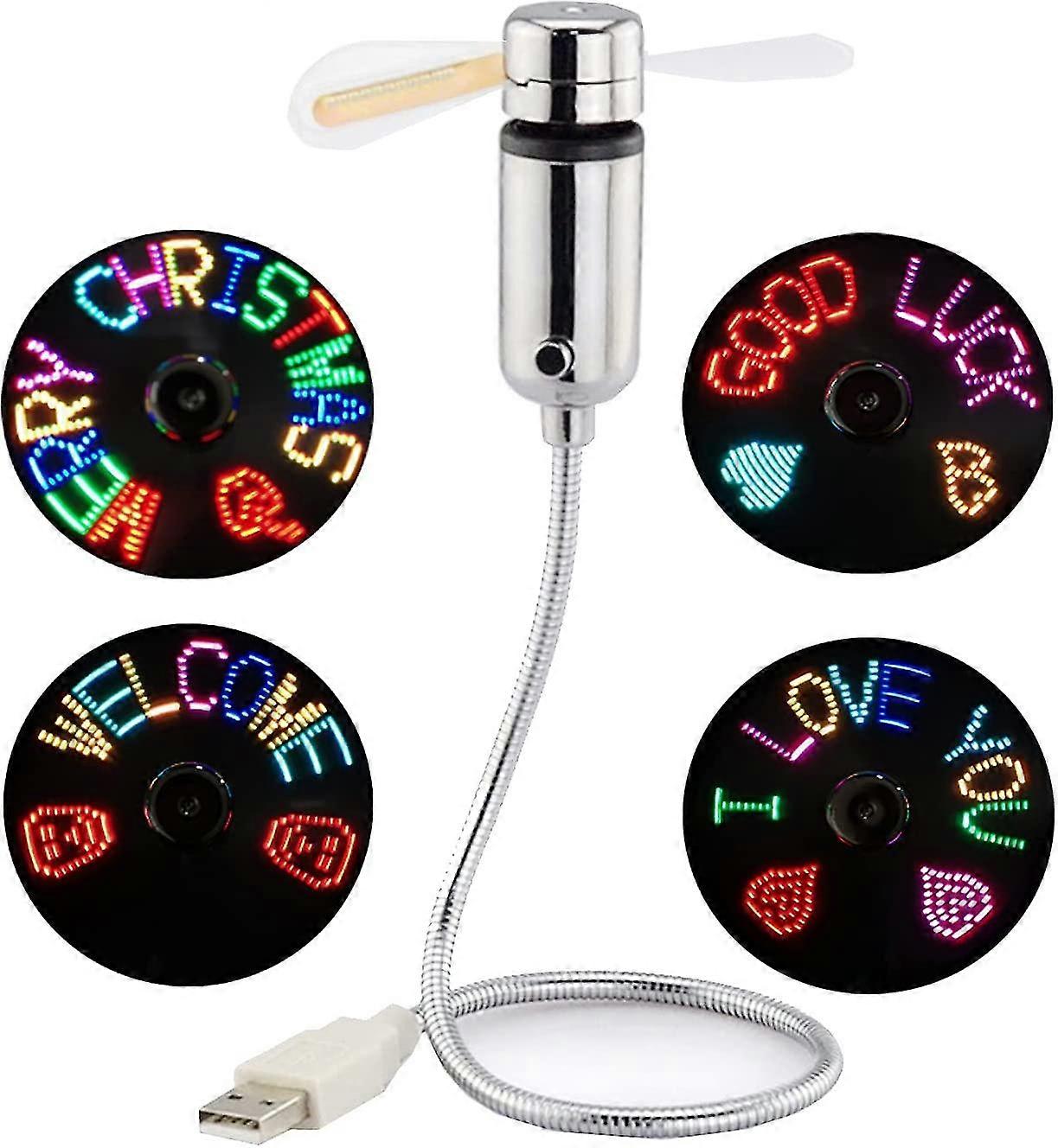 LED USB Fan, New Creative Programmable USB-Powered Portable Fan, Mini Gooseneck DIY Message Fan for laptop and computer-Colorful Lights