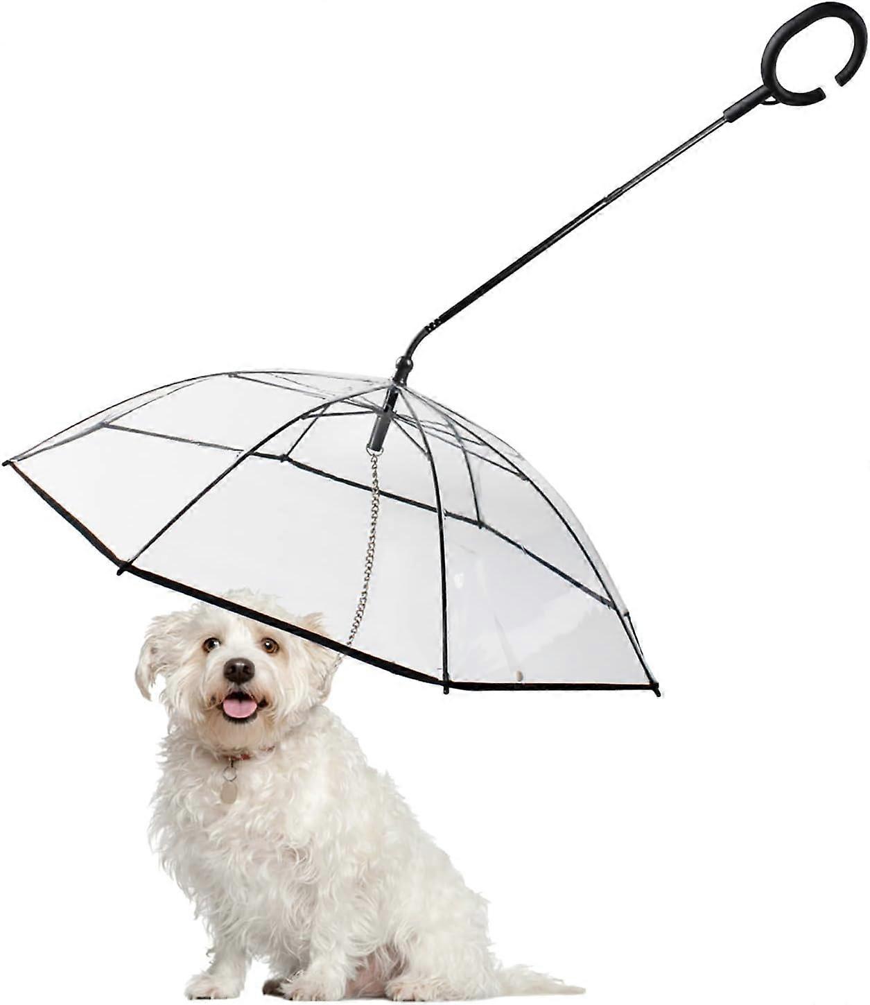 Dog Umbrella with Adjustable Handle, Pet Umbrella with Steel Leash, Clear Dog Umbrella Rainproof for Small Dog