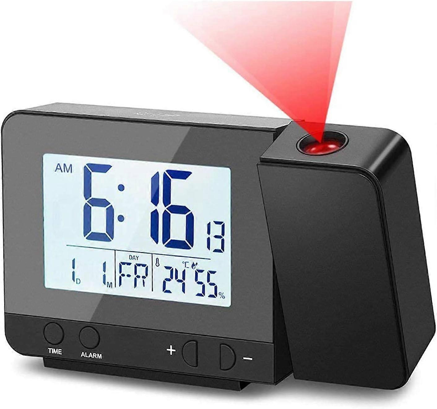 Projector Alarm Clock, Digital Alarm Clock with Large LCD Screen, Digital Projection Clock with Double Alarms, 14.5 * 5 * 9.5cm