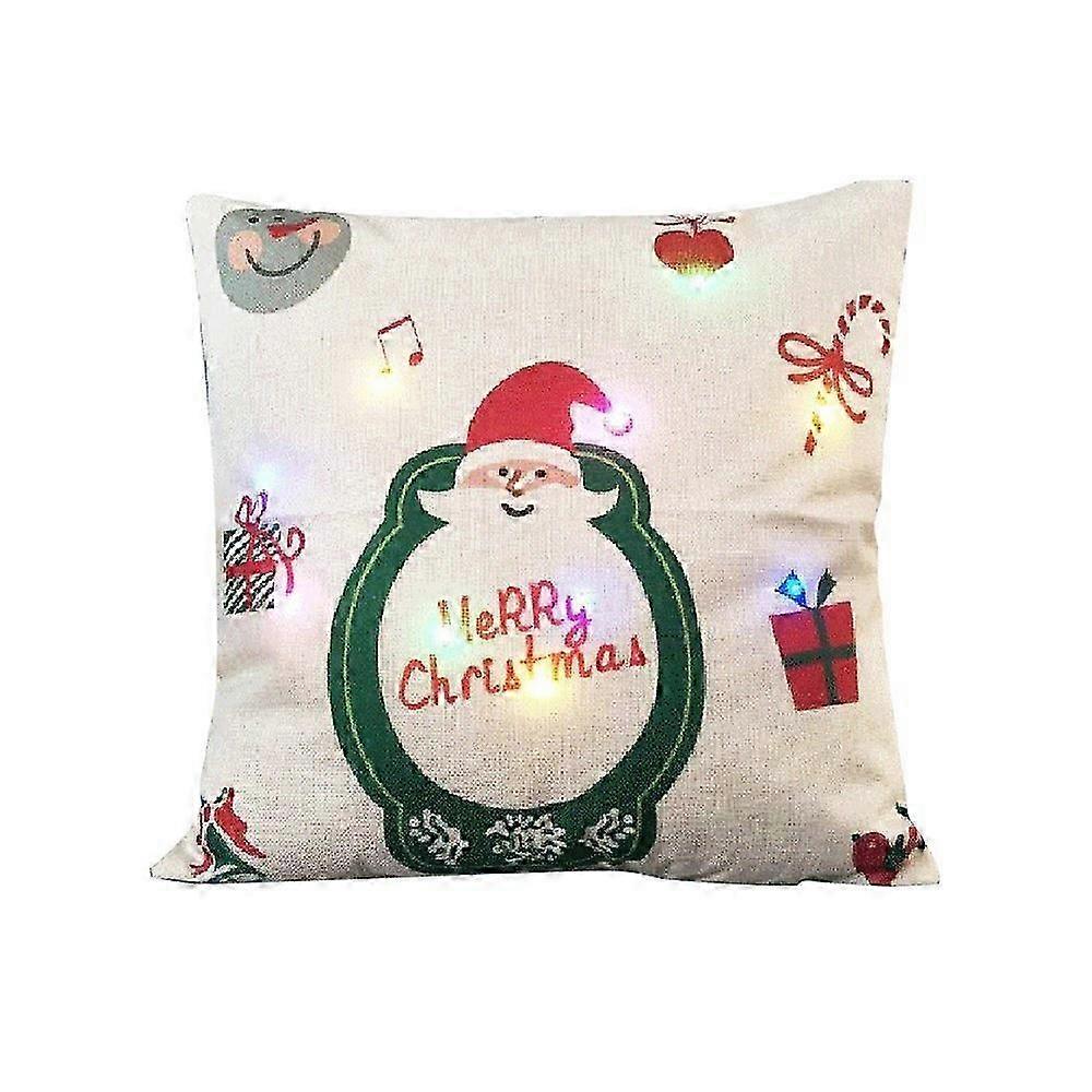 Santa Theme  Merry Christmas Cushion Cover With Led Light