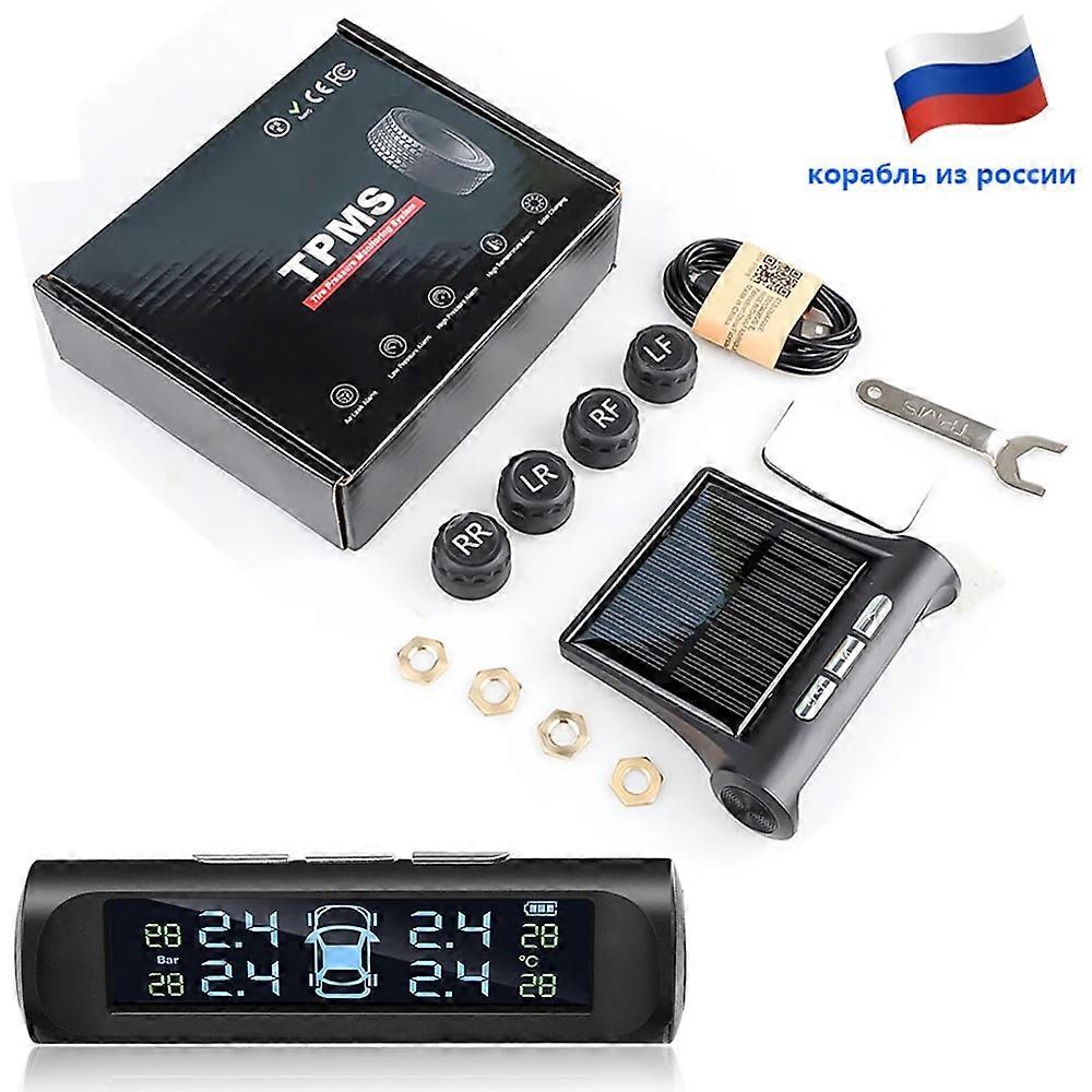 Motor Vehicle Sensors USB or Solar Charging Car TPMS Tire Pressure Monitoring System HD Digital LCD Display Auto Alarm tool Wireless 4 external Sensor