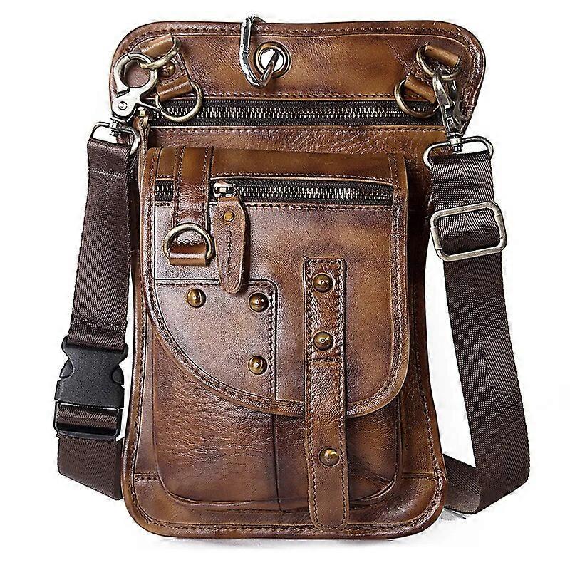 Genuine Leather Multipurpose Men Travel Mochila Crossbody Messenger Bag Hook Belt Waist Pack Drop Leg Phone Case Bag 2141-b