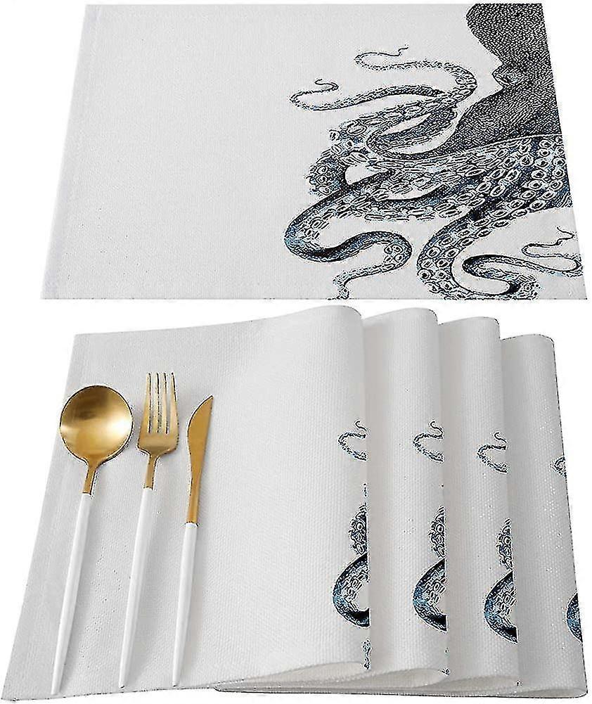 6Pcs Nautical Giant Octopus Pattern Dining Table Placemats