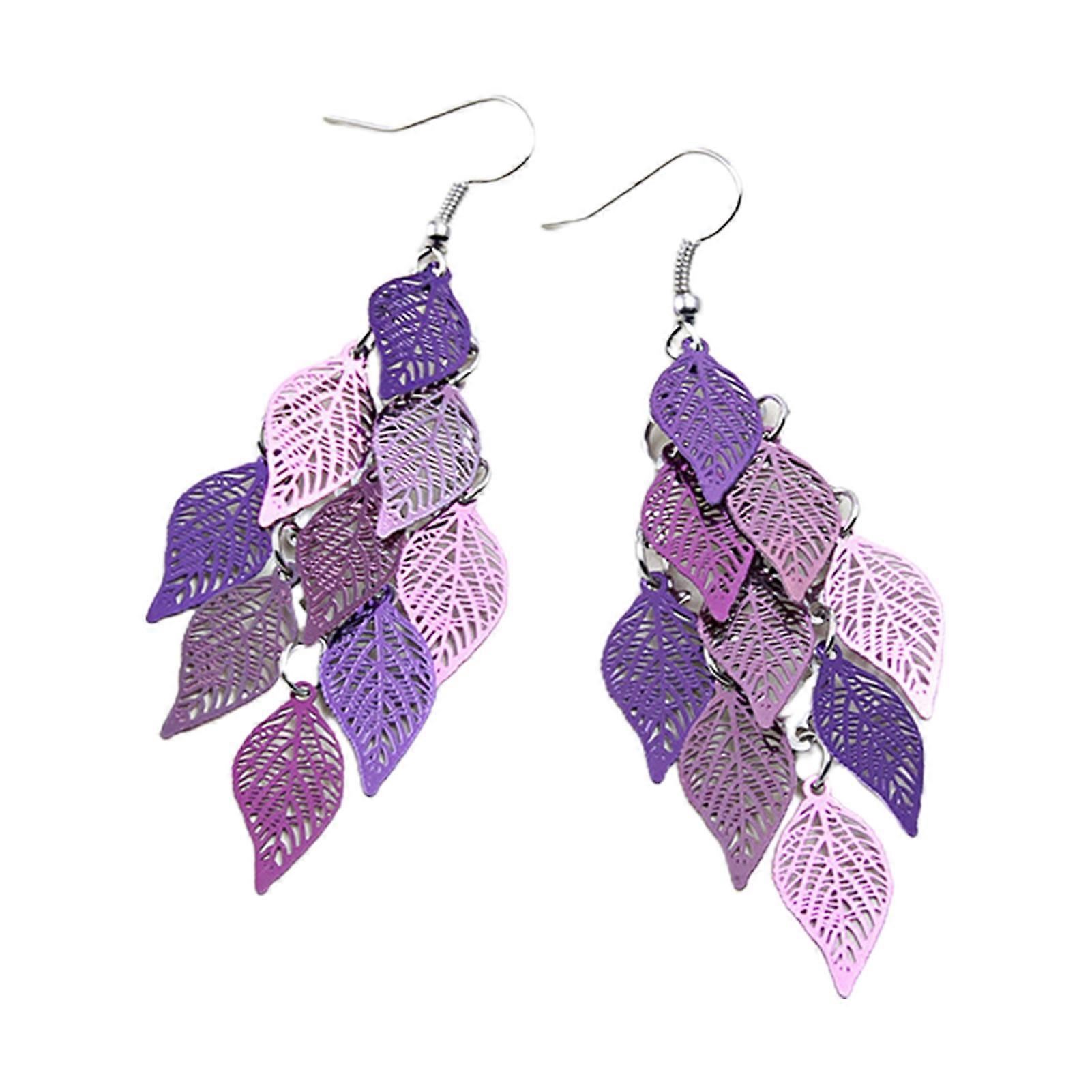 1 Pair Lady Earrings Leaf Shape Long Exquisite Creative Drop Earrings for Prom