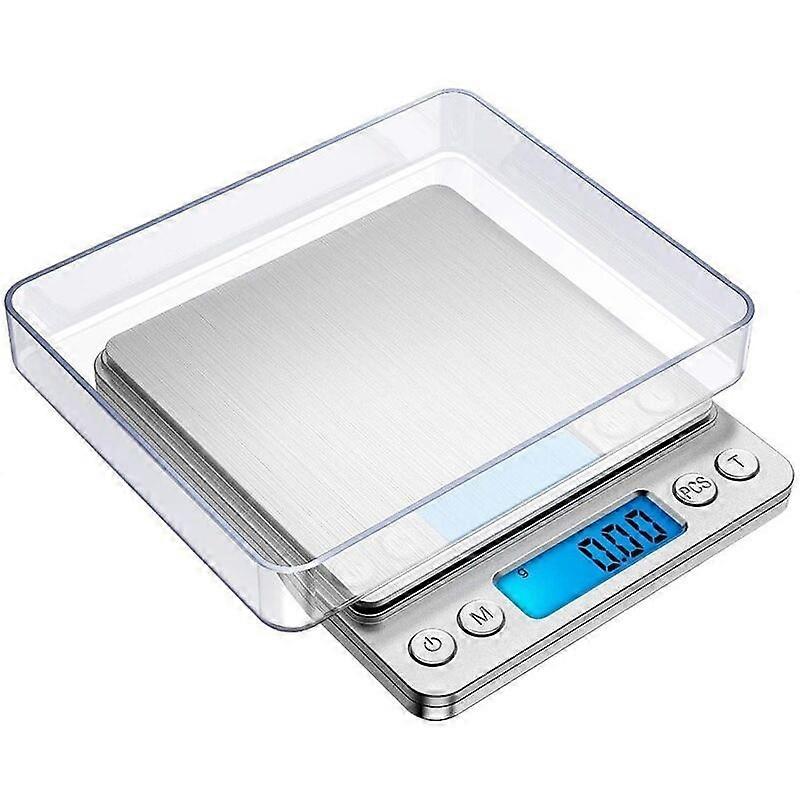 Ζυγαριά ακριβείας, 500g/0.01g, ζυγαριά ακριβείας 0.01g, ζυγαριά κουζίνας με λειτουργία απόβαρου και πλήθους, οθόνη LCD με οπίσθιο φωτισμό (ασημί)