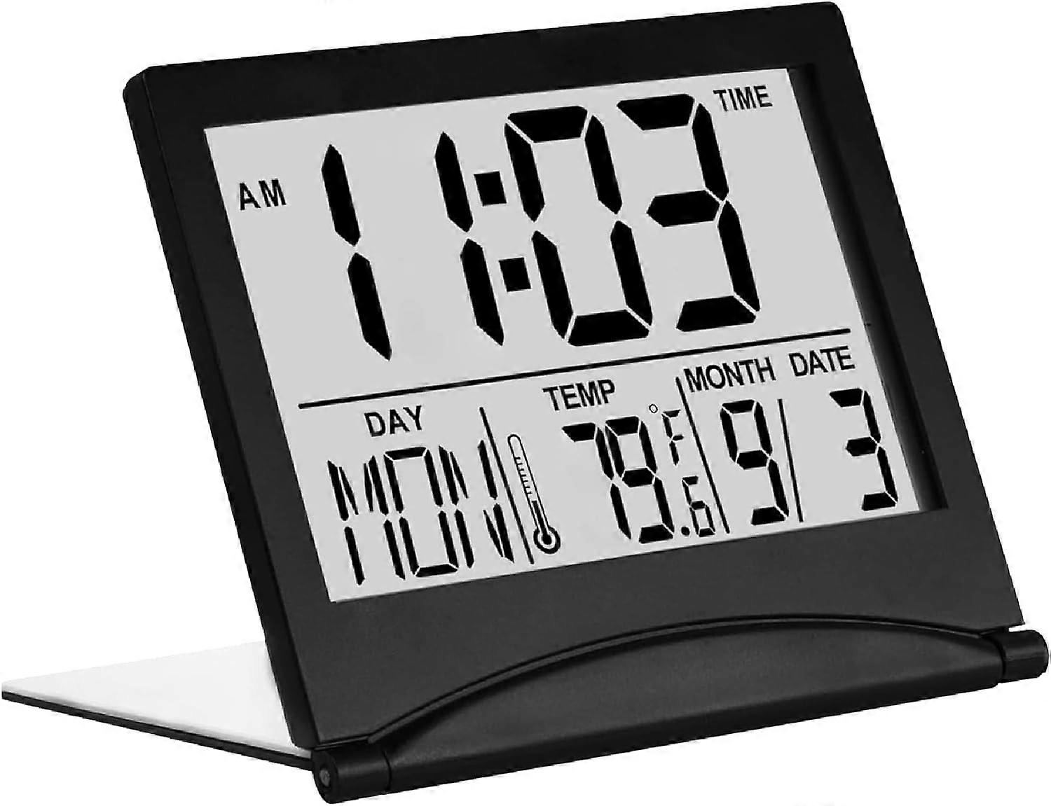 Digital Clock LCD Travel Alarm Foldable  Desk Top Clock  Digital Clock with Day, Date and Temperature Indication