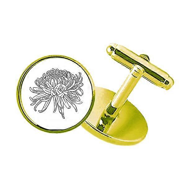 花菊イラストスタッズビジネスメタルカフリンクスゴールデン