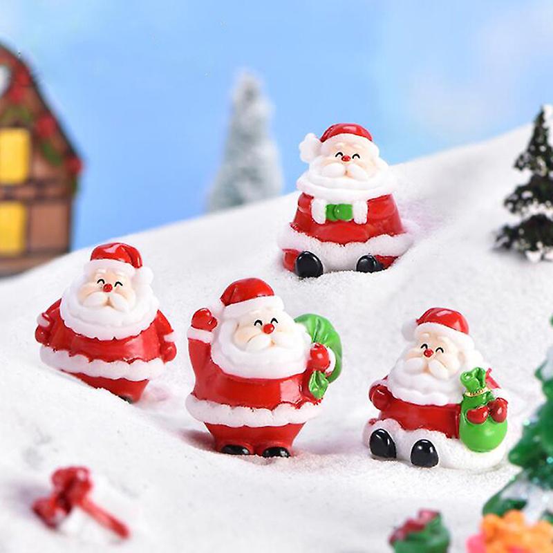4pcs/lot Mini Resin Christmas Decoration Santa Claus Snowman Tree Diy Figurines