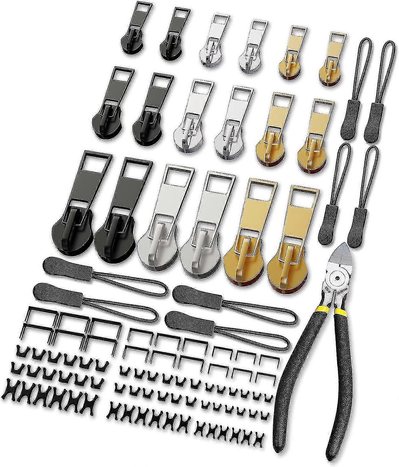Zipper Repair Kit, Upgraded Zipper Replacement Slider Kit (99 Pcs), Include Zipper Pull Replacement, Instant Zipper Plier, Easy Install, Zipper Fix Ki