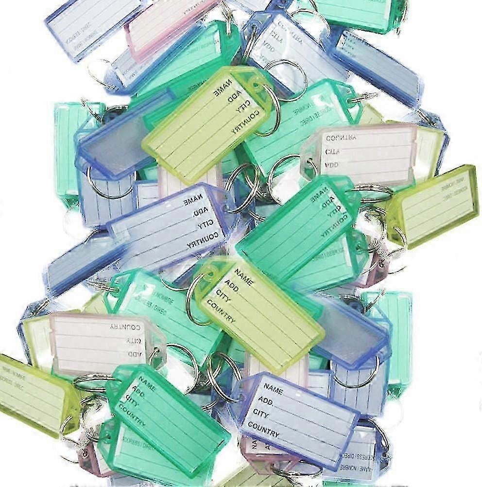 2024 Suitable 50 Pcs Metal Keychain Colorful Plastic Key Fobs Luggage Name Card Label Tag Keyring Keyring Mixed