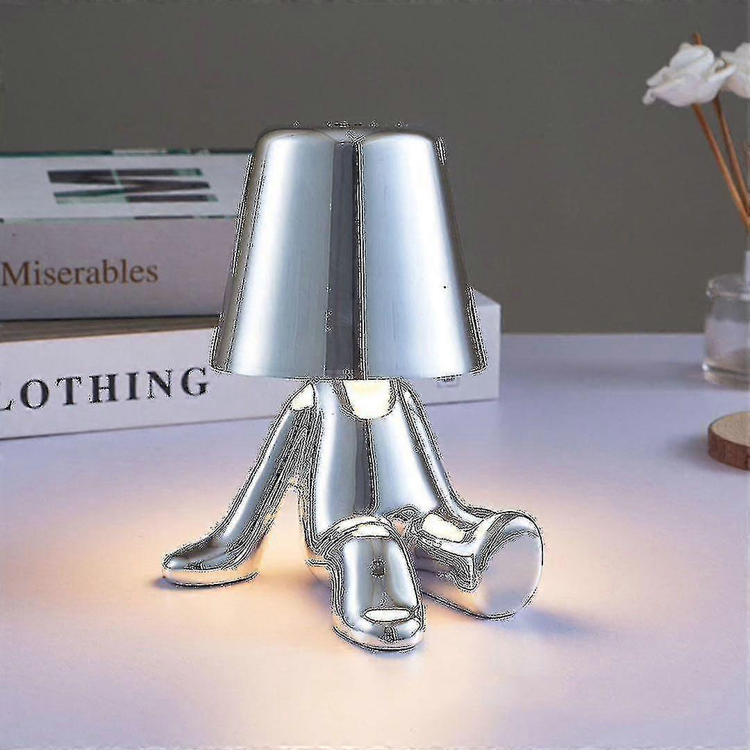 Bedside Touch Table Lamp, Gold Thinker Lamp Desk Light Cordless Rechargeable Portable Decorative Nightstand Lamp With Usb Charging