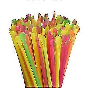 100pcs Plastic Spoon Drinking Straws Stirring Coffee Spoon for Milkshake