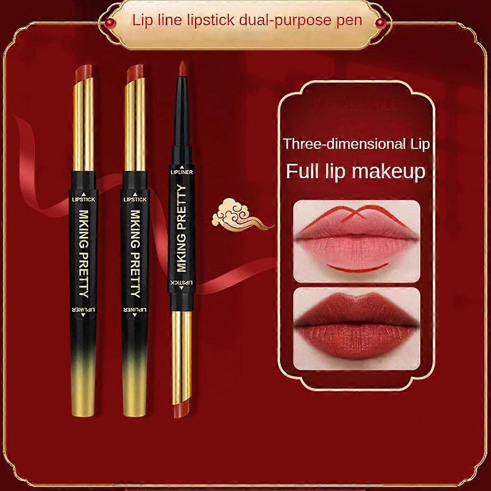 02# Aunt color (B)$Double-headed lipstick lip liner velvet soft mist female outline lip shape matte whitening not easy to stain cup